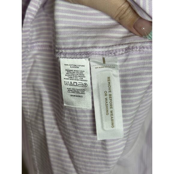 NEW LOFT Light Purple White Stripe Cotton Tiered Pocket Shirtdress Size SP - Picture 7 of 10